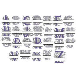 Stickserie - Doodle Blumen Alphabet Monogram geteilt